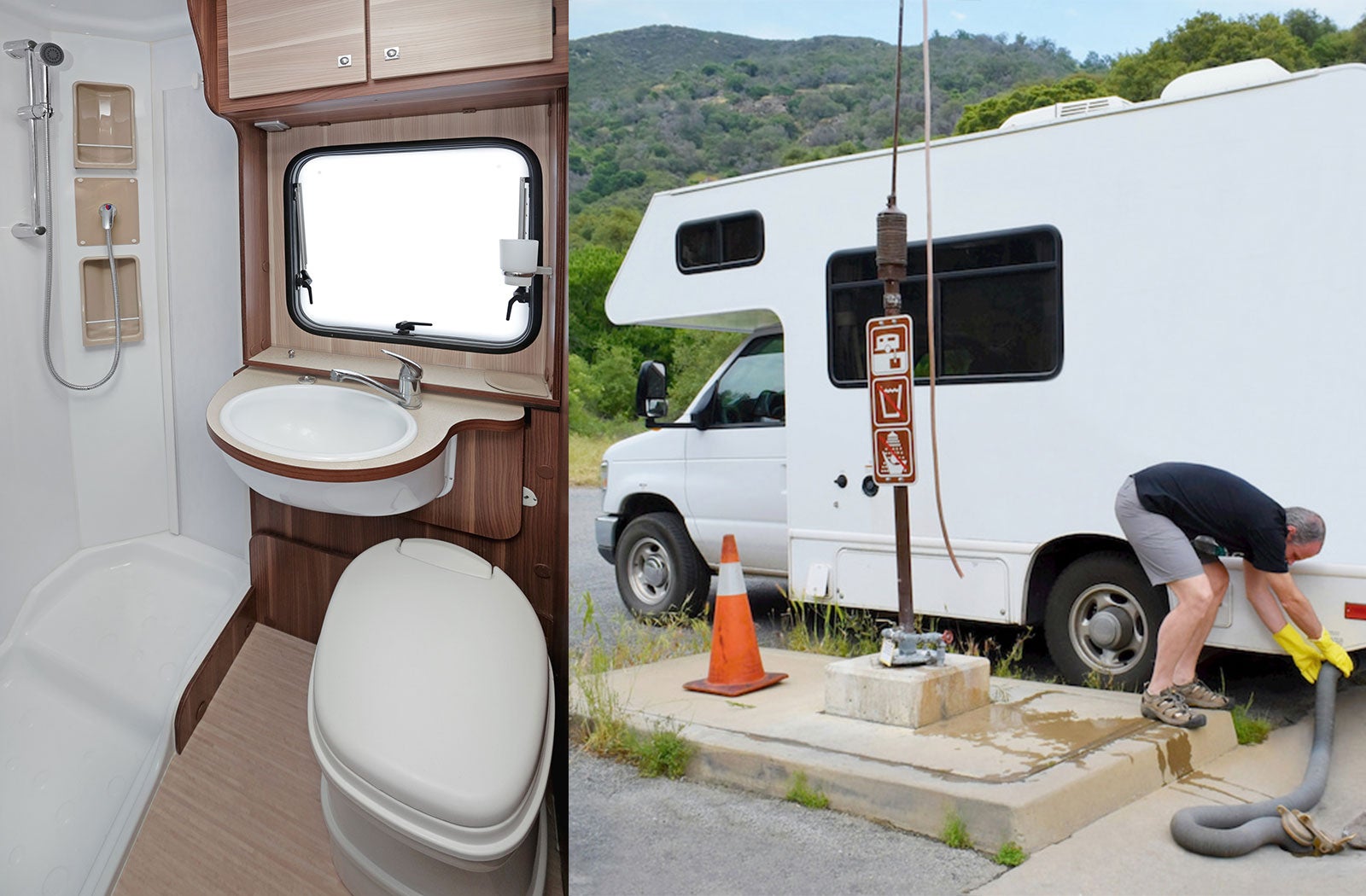 Portable RV/camper toilet and holding tank setup in Paris, Texas