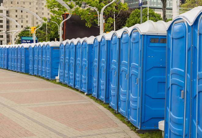 Seasonal porta potty units set up at a Paris, Texas venue
